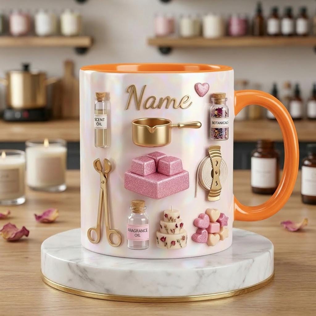 Personalized Candle Maker Mug 3D, Faux 3D Accent Design, Ceramic Drinkware
