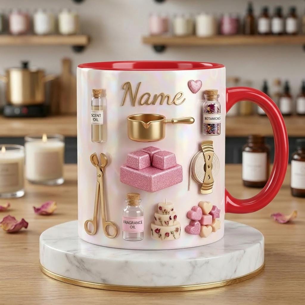 Personalized Candle Maker Mug 3D, Faux 3D Accent Design, Ceramic Drinkware