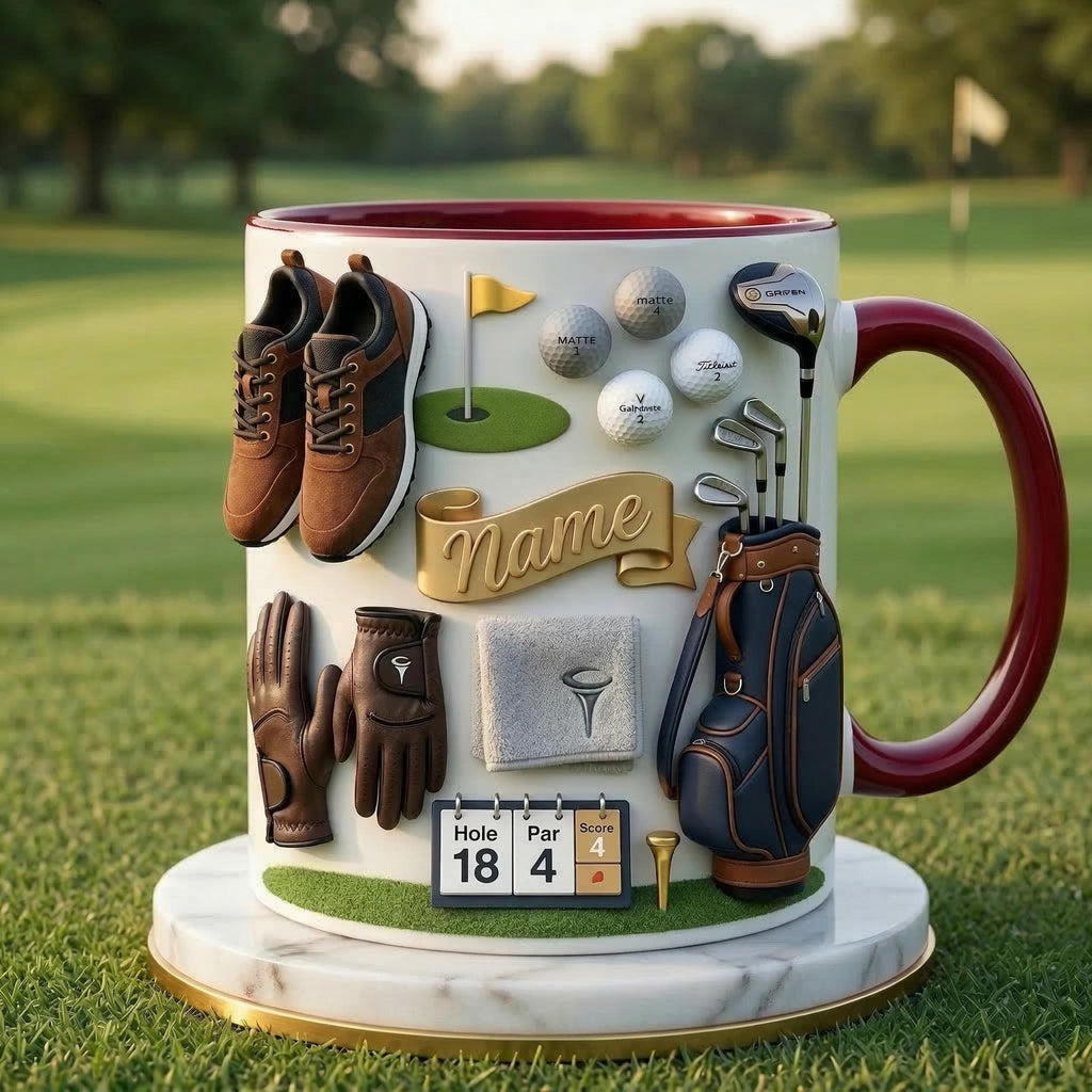 Golf Mug 3D, Faux 3D Mug, Personalized Golfer Coffee Cup, Custom Name Golf Lover Gift