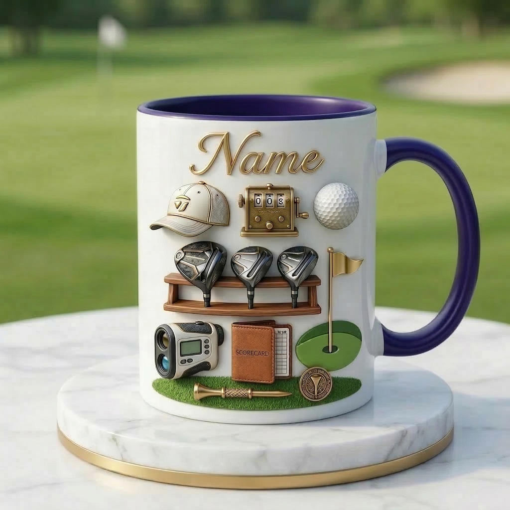 Personalized Golf Mug 3D, Ceramic Coffee Cup, Golfer Gift, 11oz or 15oz