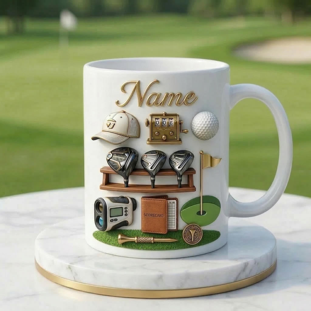 Personalized Golf Mug 3D, Ceramic Coffee Cup, Golfer Gift, 11oz or 15oz