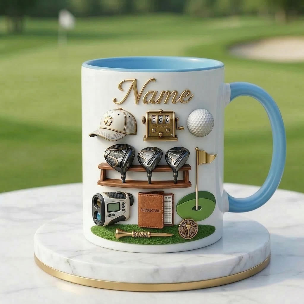 Personalized Golf Mug 3D, Ceramic Coffee Cup, Golfer Gift, 11oz or 15oz
