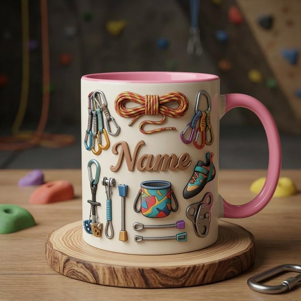 Rock Climbing Mug 3D, 3D Climber Coffee Cup, Personalized Name Ceramic Mug