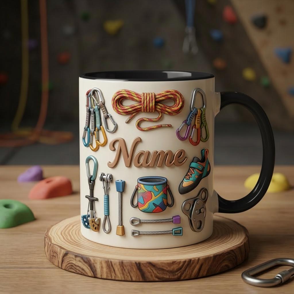 Rock Climbing Mug 3D, 3D Climber Coffee Cup, Personalized Name Ceramic Mug