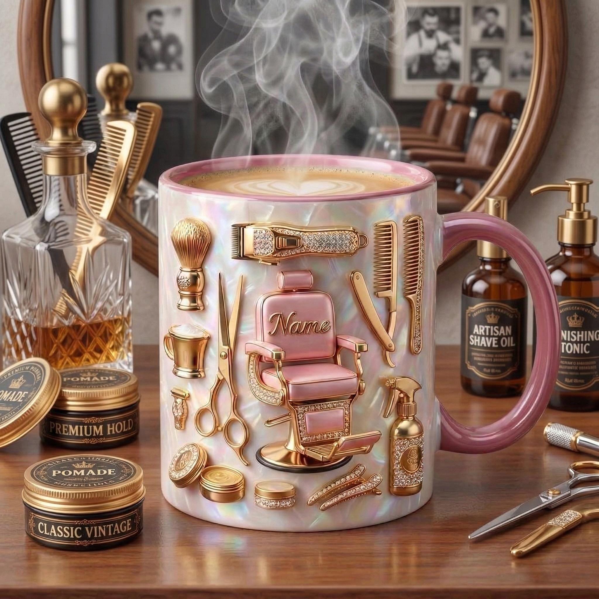 Personalized Hairstylist Barber Chair Mug 3D, Faux 3D Salon Owner Coffee Cup