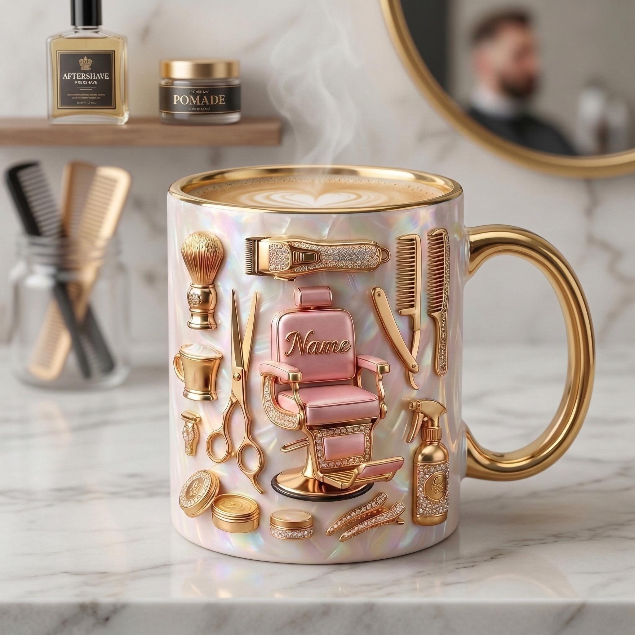 Personalized Hairstylist Barber Chair Mug 3D, Faux 3D Salon Owner Coffee Cup