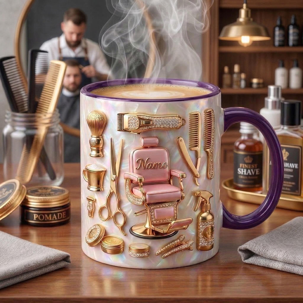 Personalized Hairstylist Barber Chair Mug 3D, Faux 3D Salon Owner Coffee Cup
