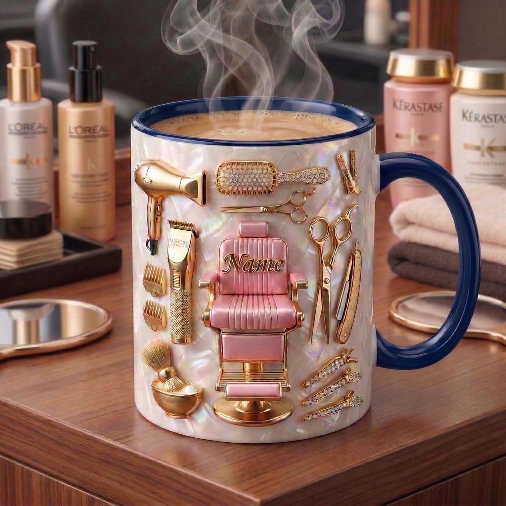 Hairstylist Salon Coffee Cup 3D, Faux 3D Effect Mug, Custom Name Gift