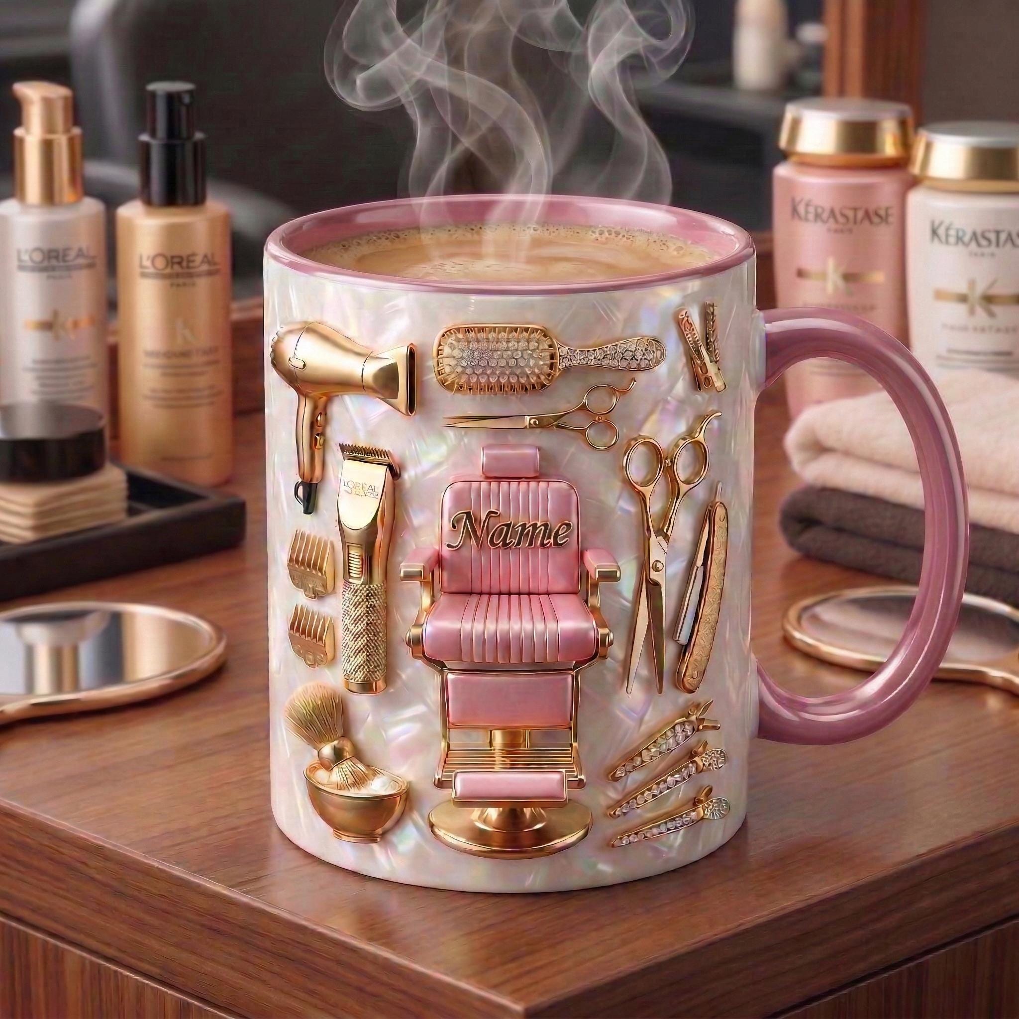 Hairstylist Salon Coffee Cup 3D, Faux 3D Effect Mug, Custom Name Gift
