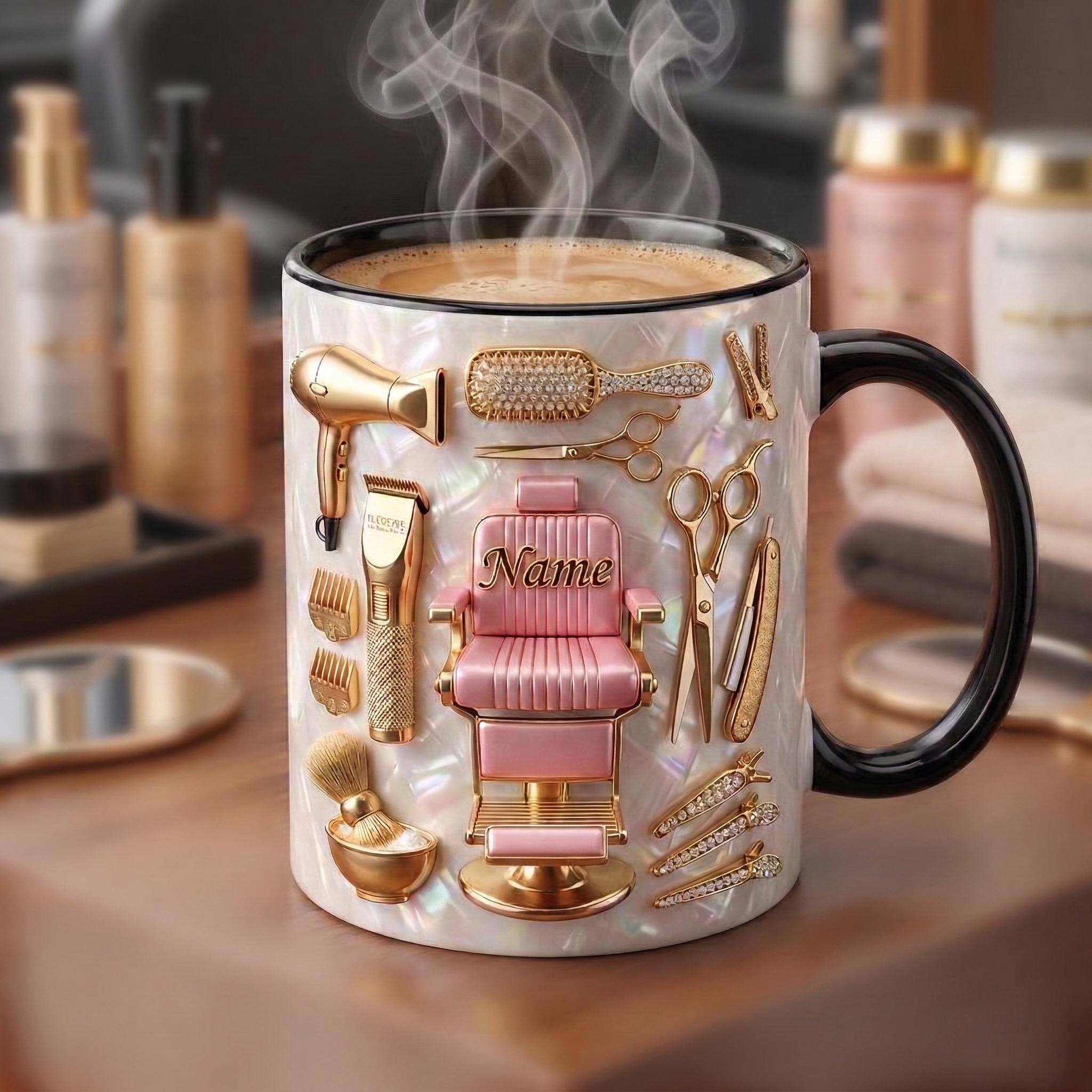 Hairstylist Salon Coffee Cup 3D, Faux 3D Effect Mug, Custom Name Gift
