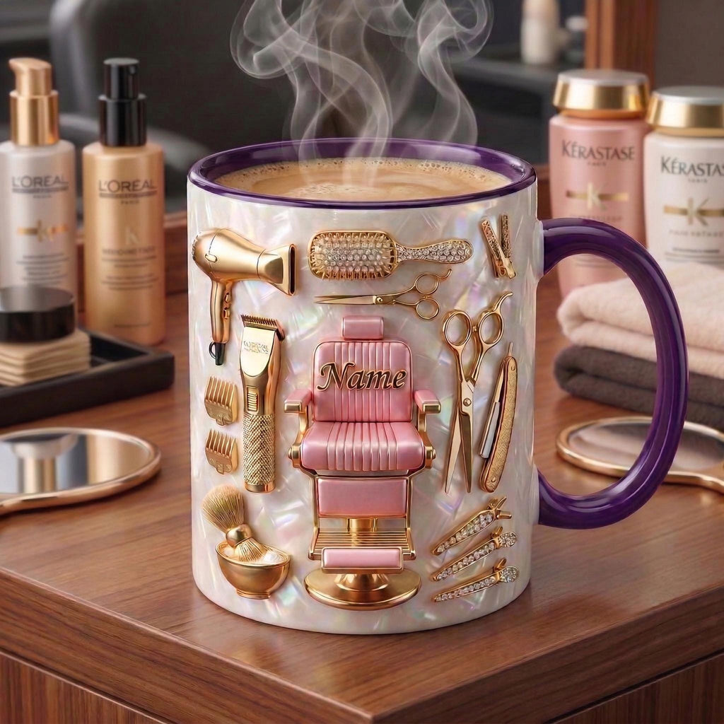 Hairstylist Salon Coffee Cup 3D, Faux 3D Effect Mug, Custom Name Gift