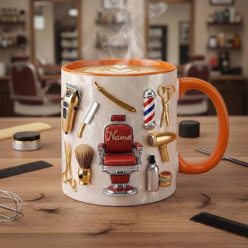 Hairstylist Barber Chair Mug 3D, Personalized Beauty Salon Gift, Faux 3D Effect
