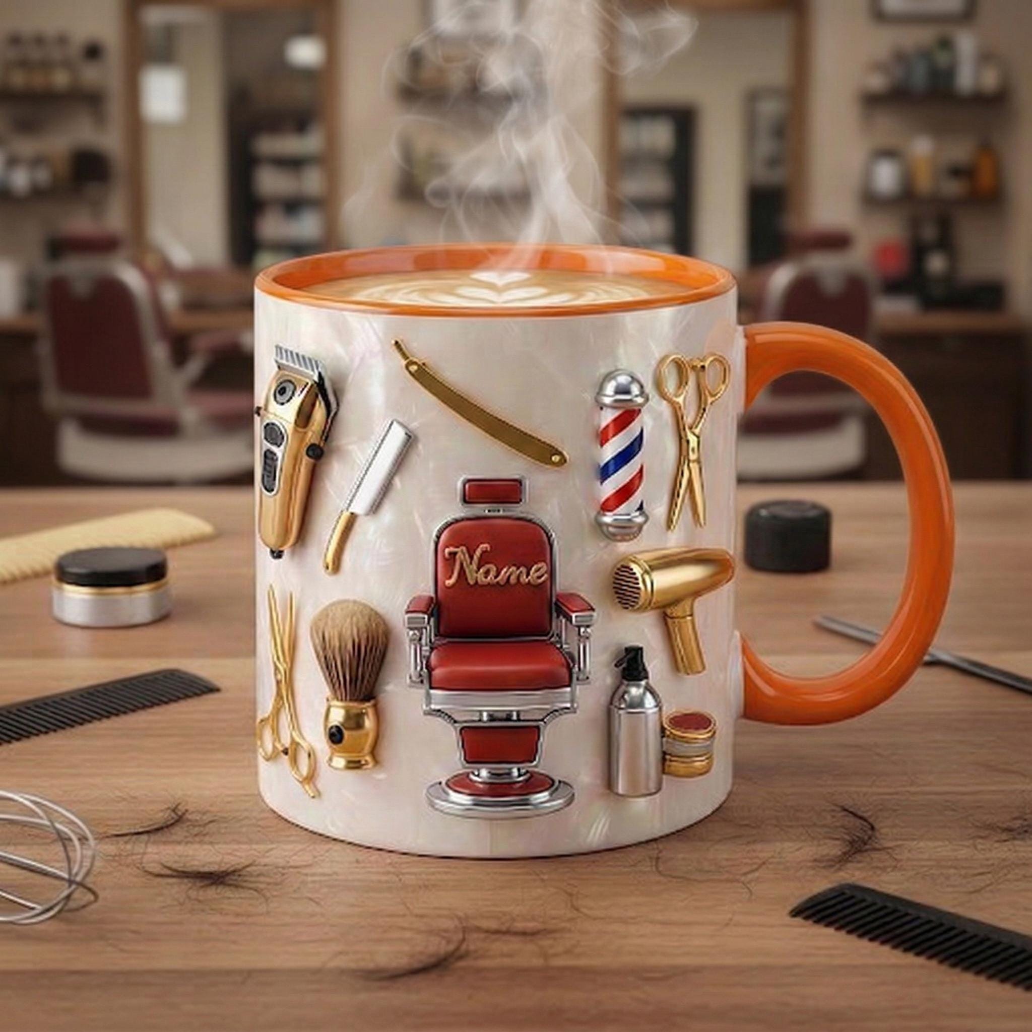 Hairstylist Barber Chair Mug 3D, Personalized Beauty Salon Gift, Faux 3D Effect