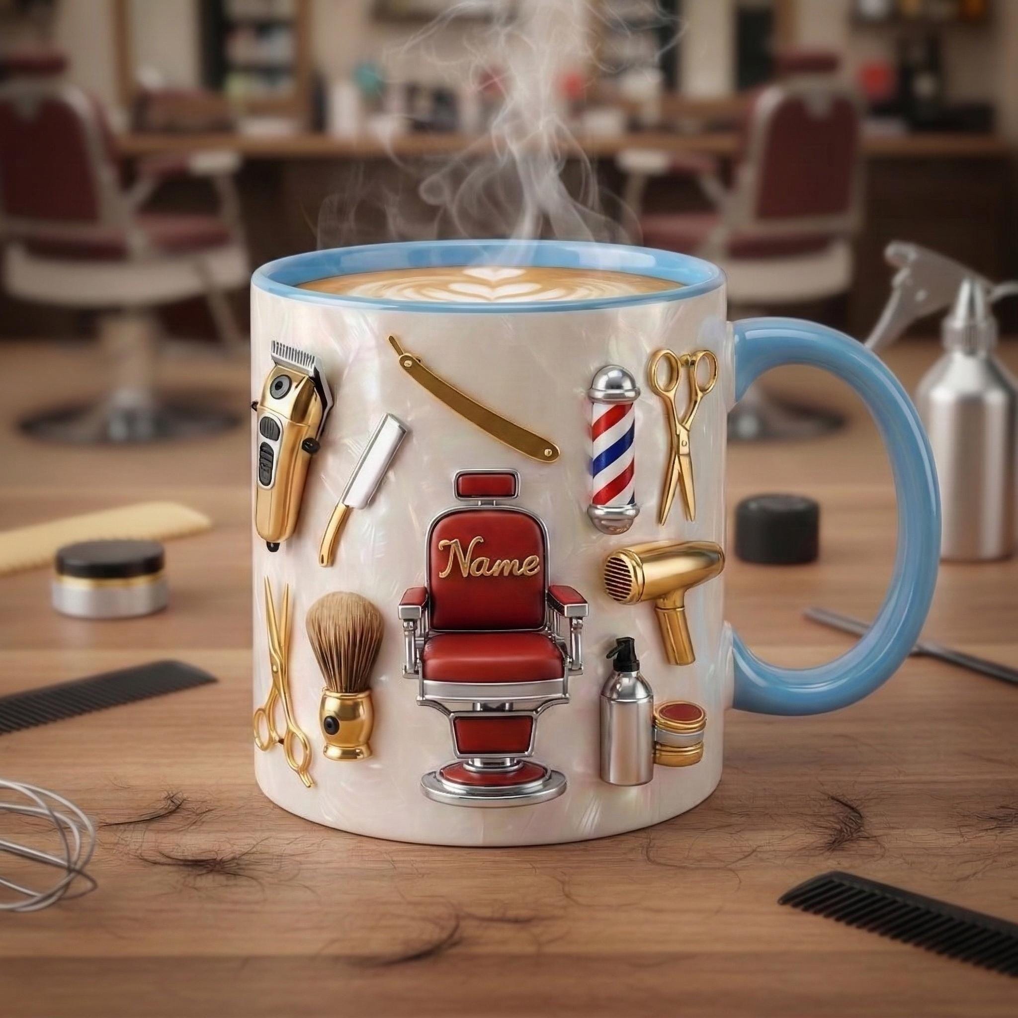Hairstylist Barber Chair Mug 3D, Personalized Beauty Salon Gift, Faux 3D Effect