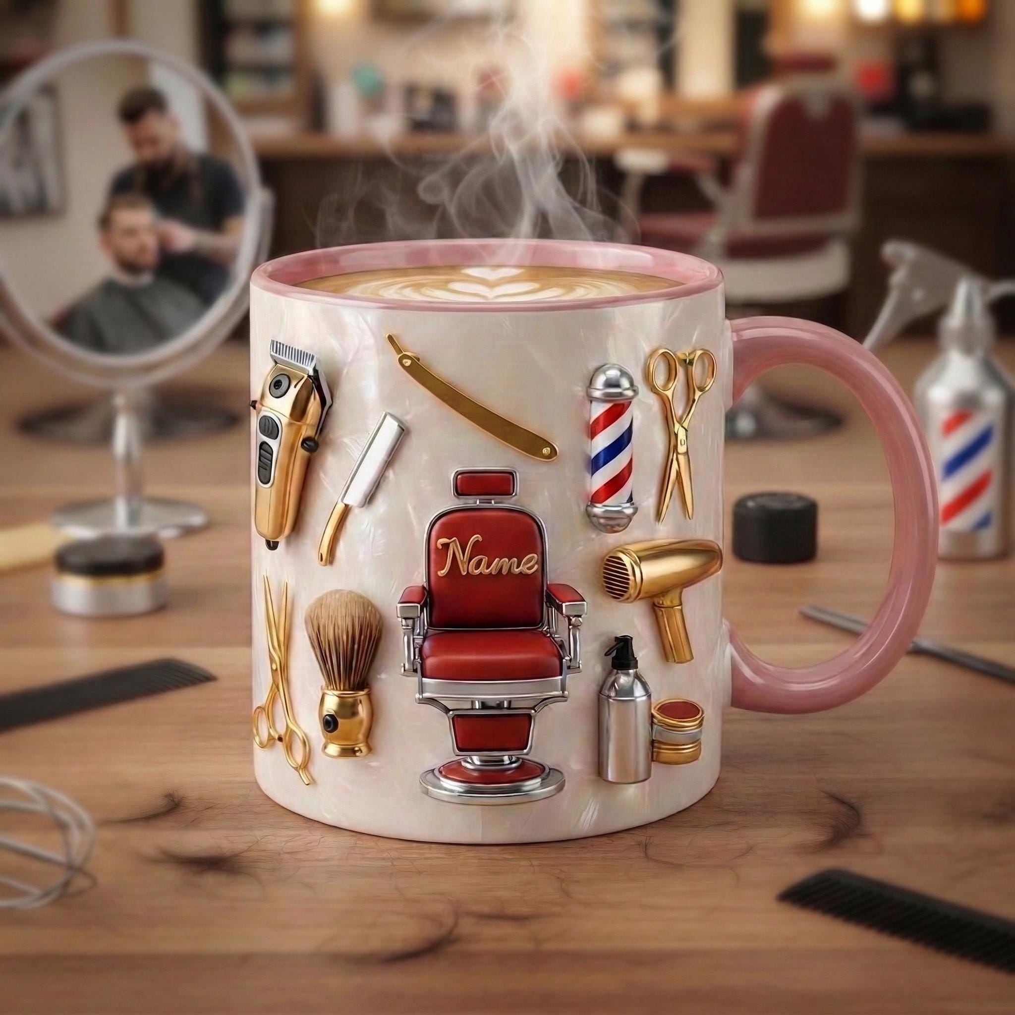 Hairstylist Barber Chair Mug 3D, Personalized Beauty Salon Gift, Faux 3D Effect