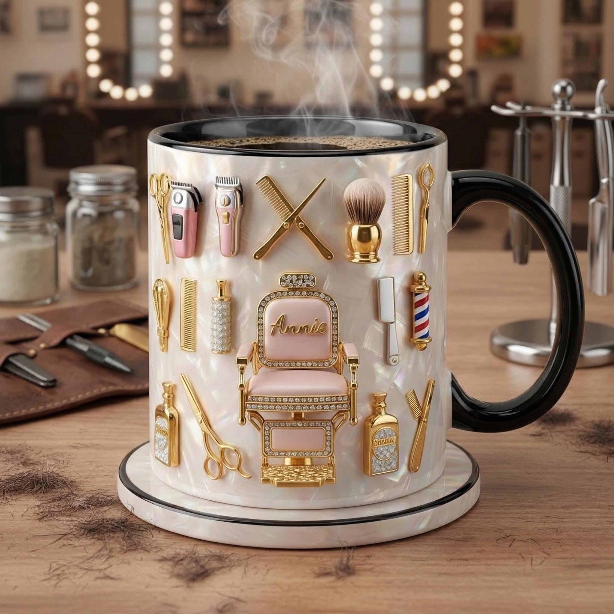 Hairstylist Mug 3D, Faux 3D Effect Barber Chair Design, Ceramic Coffee Cup