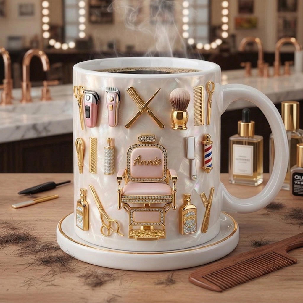 Hairstylist Mug 3D, Faux 3D Effect Barber Chair Design, Ceramic Coffee Cup