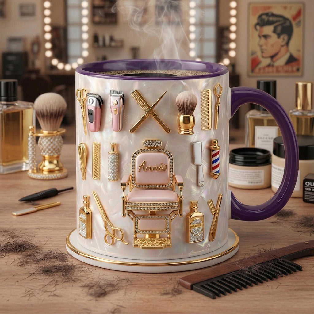 Hairstylist Mug 3D, Faux 3D Effect Barber Chair Design, Ceramic Coffee Cup