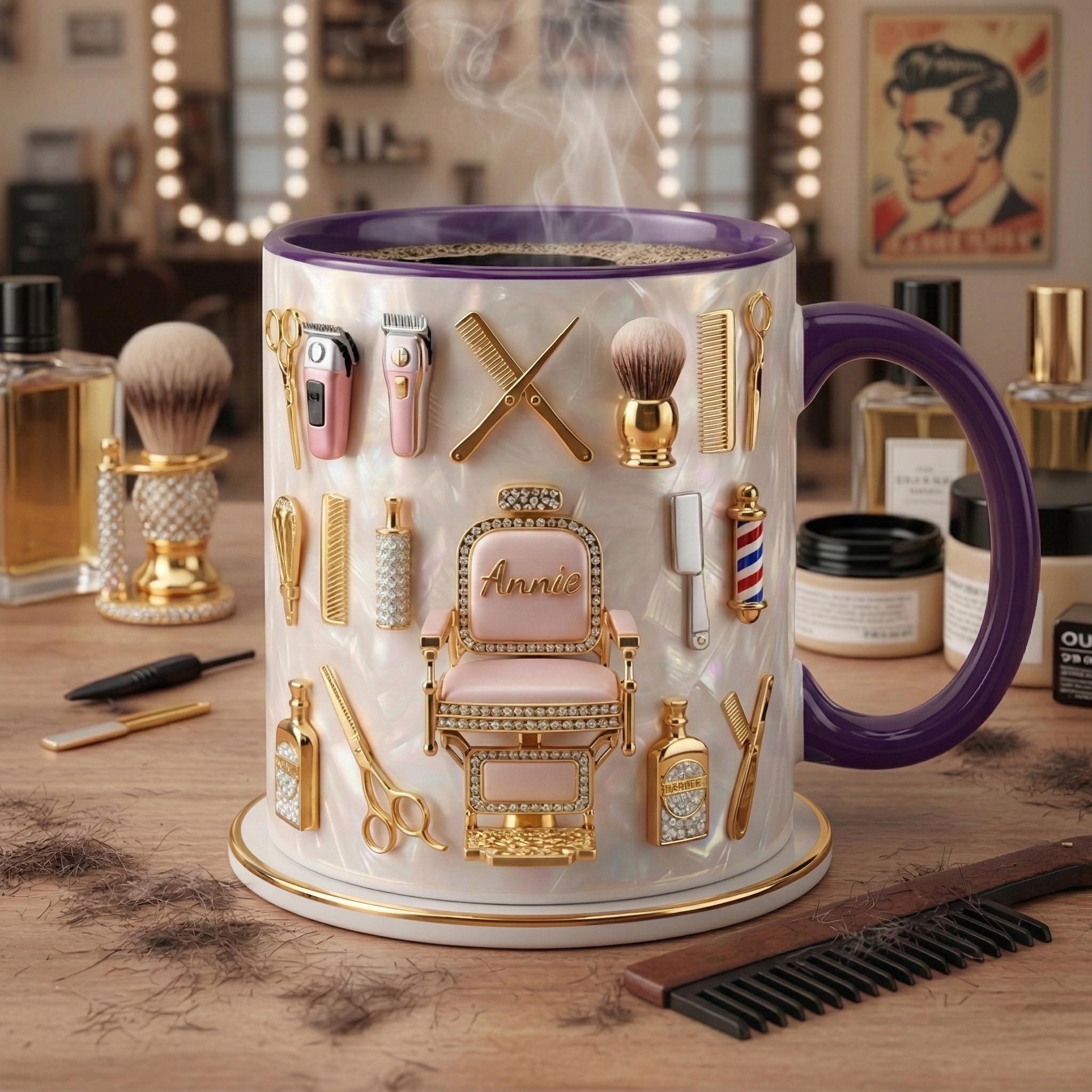Hairstylist Mug 3D, Faux 3D Effect Barber Chair Design, Ceramic Coffee Cup