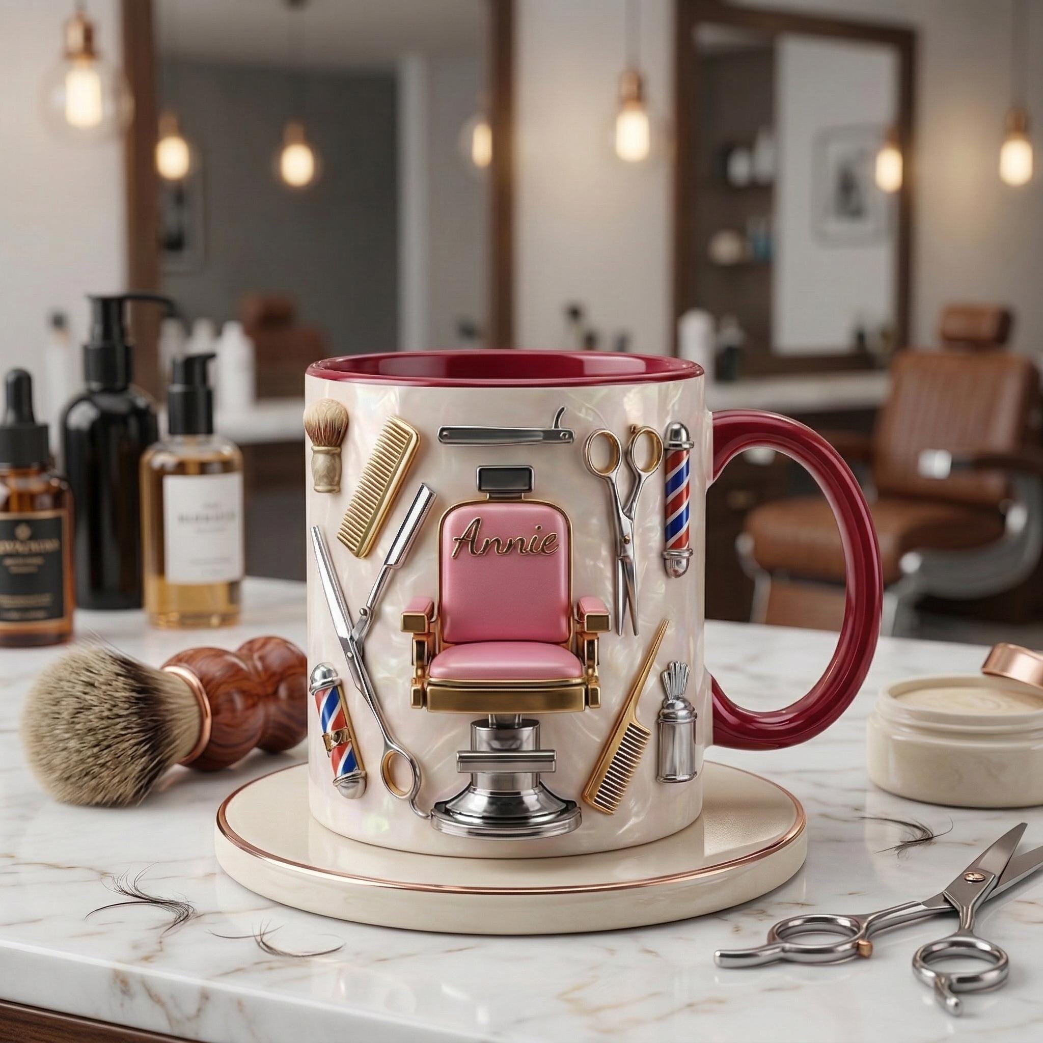 Hairstylist Salon Chair Mug 3D, Personalized Coffee Cup, Faux 3D Effect Mug