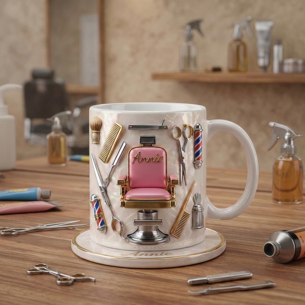 Hairstylist Salon Chair Mug 3D, Personalized Coffee Cup, Faux 3D Effect Mug
