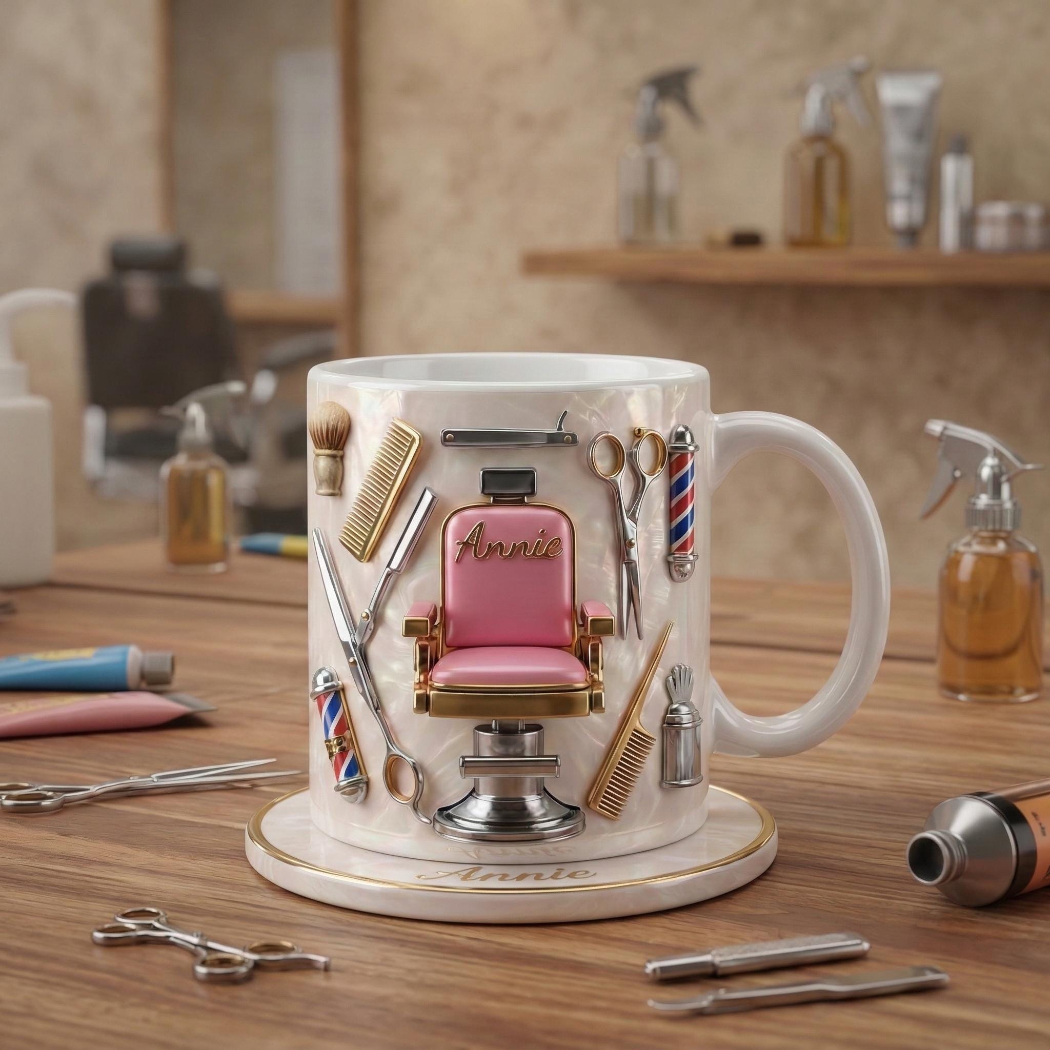 Hairstylist Salon Chair Mug 3D, Personalized Coffee Cup, Faux 3D Effect Mug