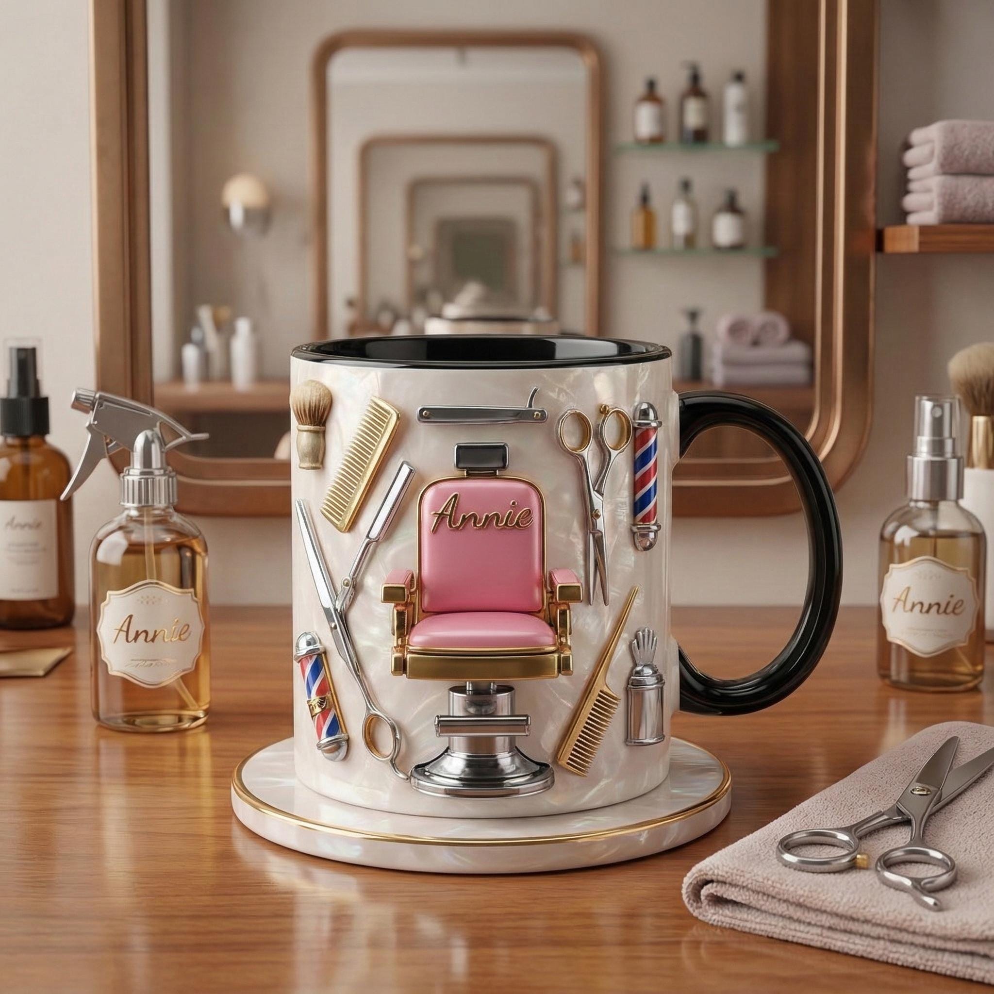 Hairstylist Salon Chair Mug 3D, Personalized Coffee Cup, Faux 3D Effect Mug