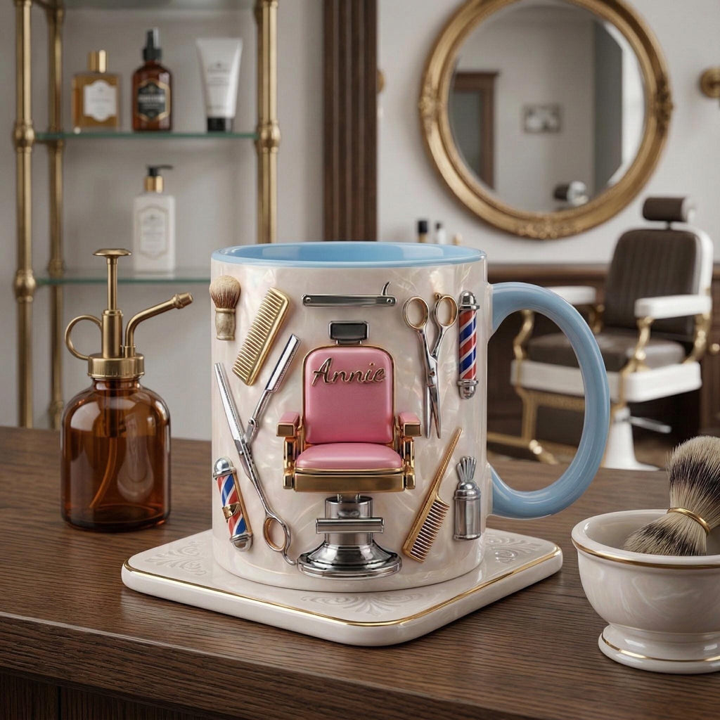 Hairstylist Salon Chair Mug 3D, Personalized Coffee Cup, Faux 3D Effect Mug