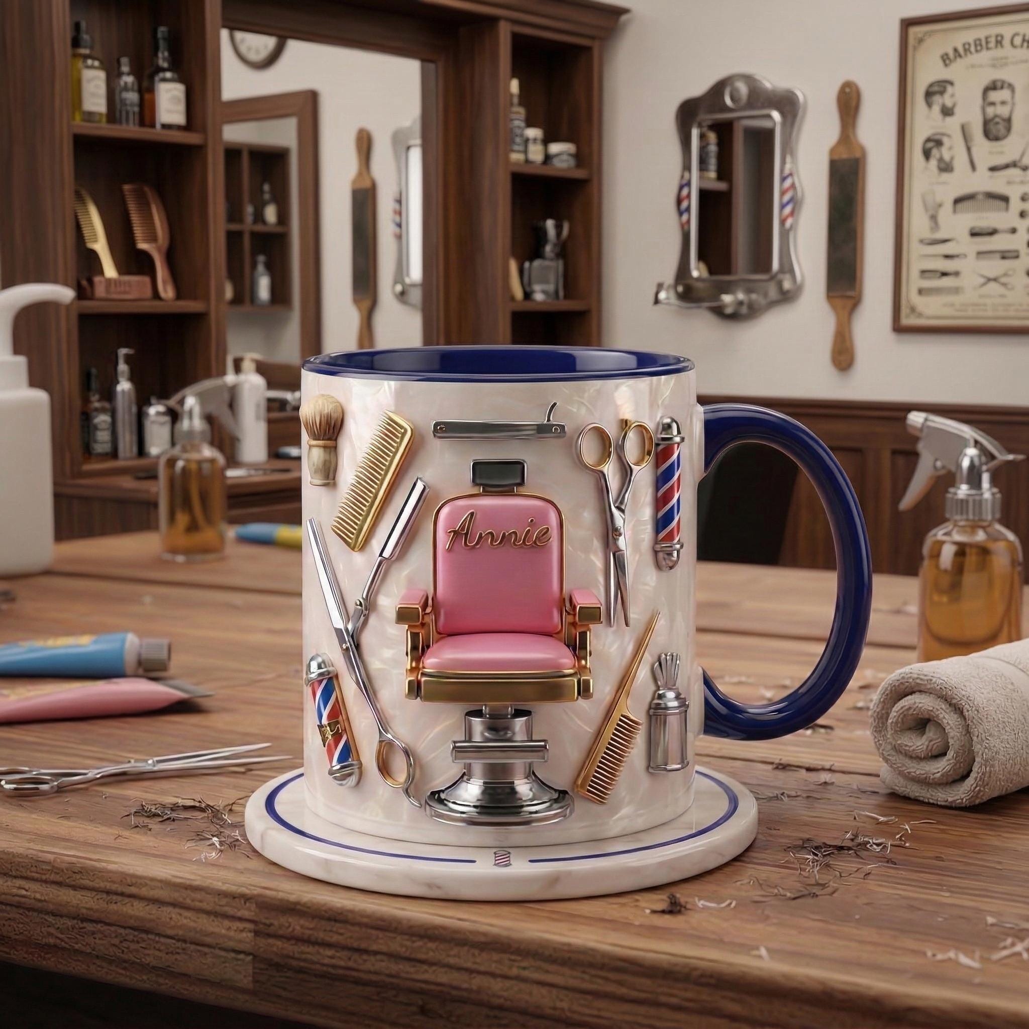 Hairstylist Salon Chair Mug 3D, Personalized Coffee Cup, Faux 3D Effect Mug
