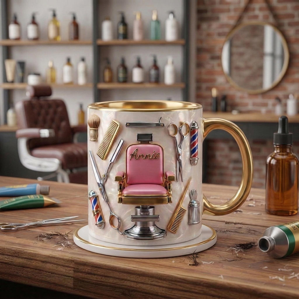 Hairstylist Salon Chair Mug 3D, Personalized Coffee Cup, Faux 3D Effect Mug