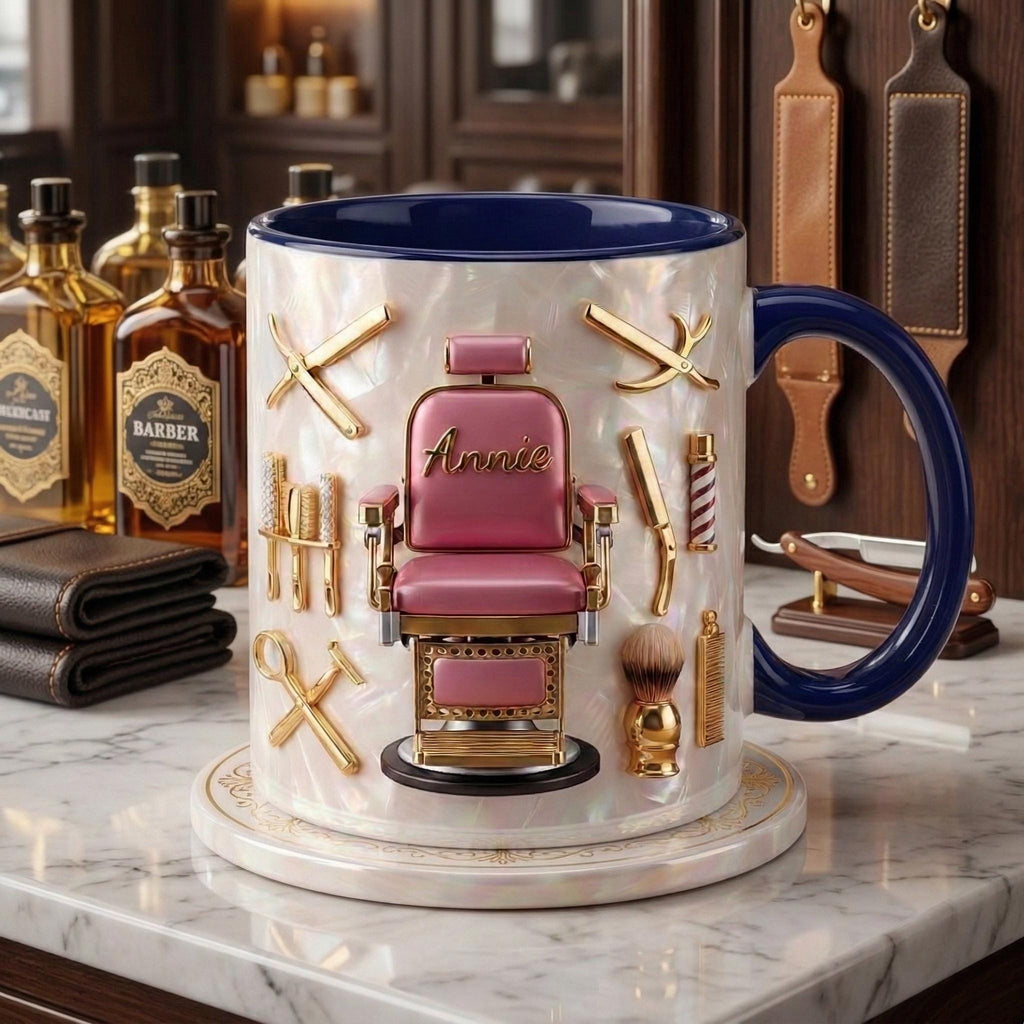 Hairstylist Barber Chair Mug 3D, Personalized Beauty Salon Gift, Faux 3D Effect Mug