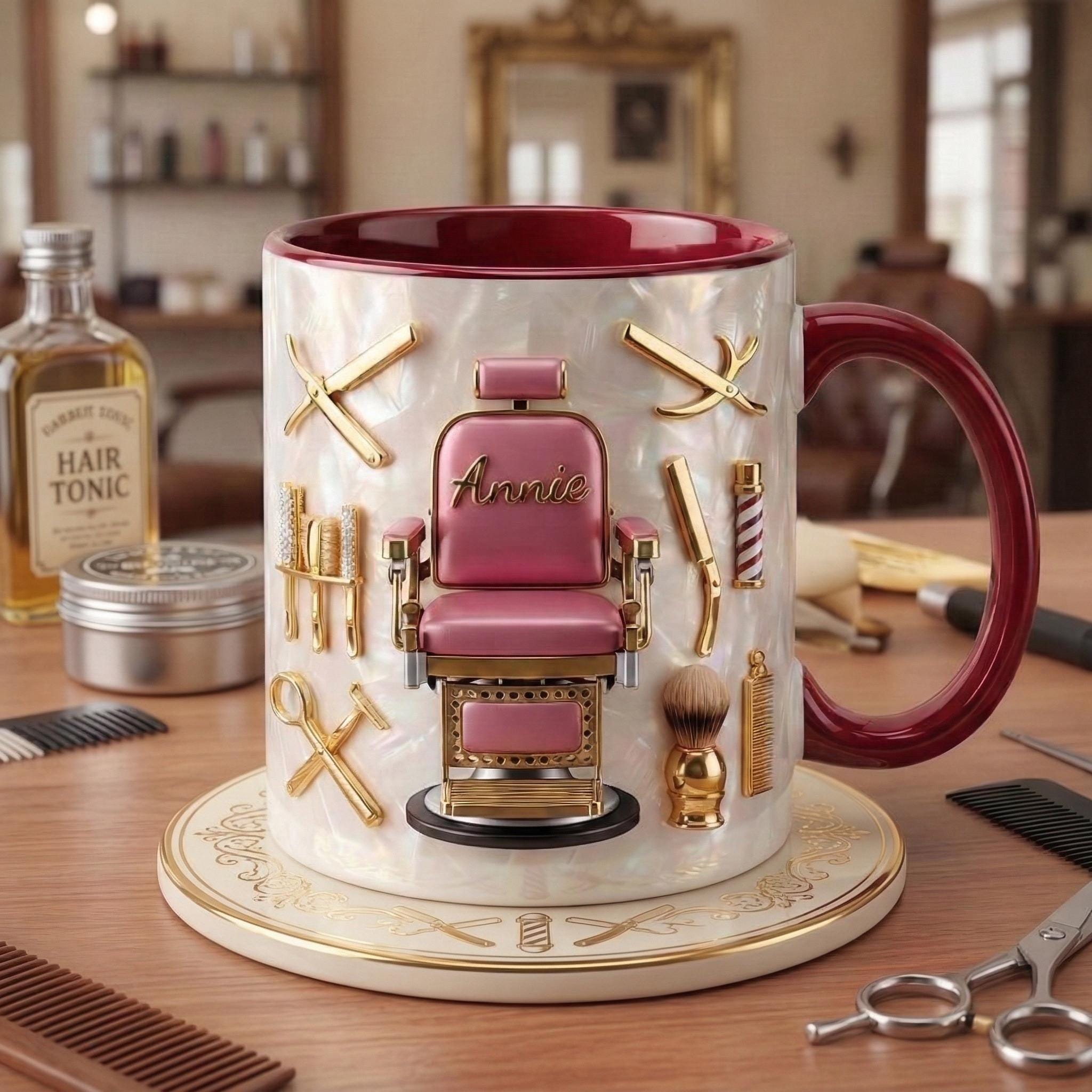 Hairstylist Barber Chair Mug 3D, Personalized Beauty Salon Gift, Faux 3D Effect Mug