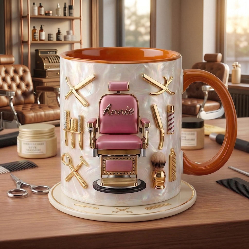 Hairstylist Barber Chair Mug 3D, Personalized Beauty Salon Gift, Faux 3D Effect Mug