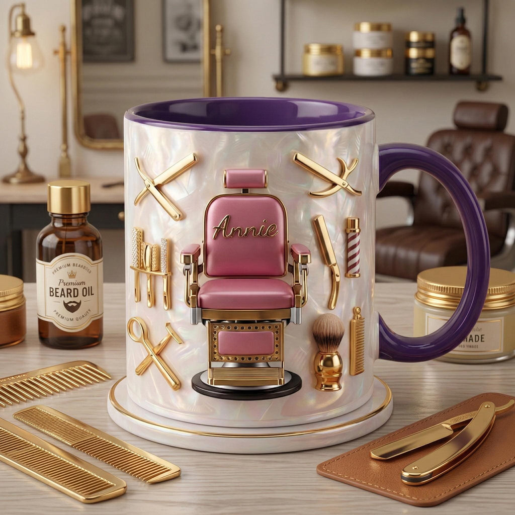 Hairstylist Barber Chair Mug 3D, Personalized Beauty Salon Gift, Faux 3D Effect Mug
