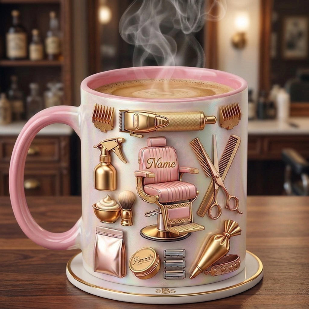 Hairstylist Mug 3D, Faux 3D Effect Mug, Personalized Hairdresser Coffee Cup, Custom Name Salon Gift