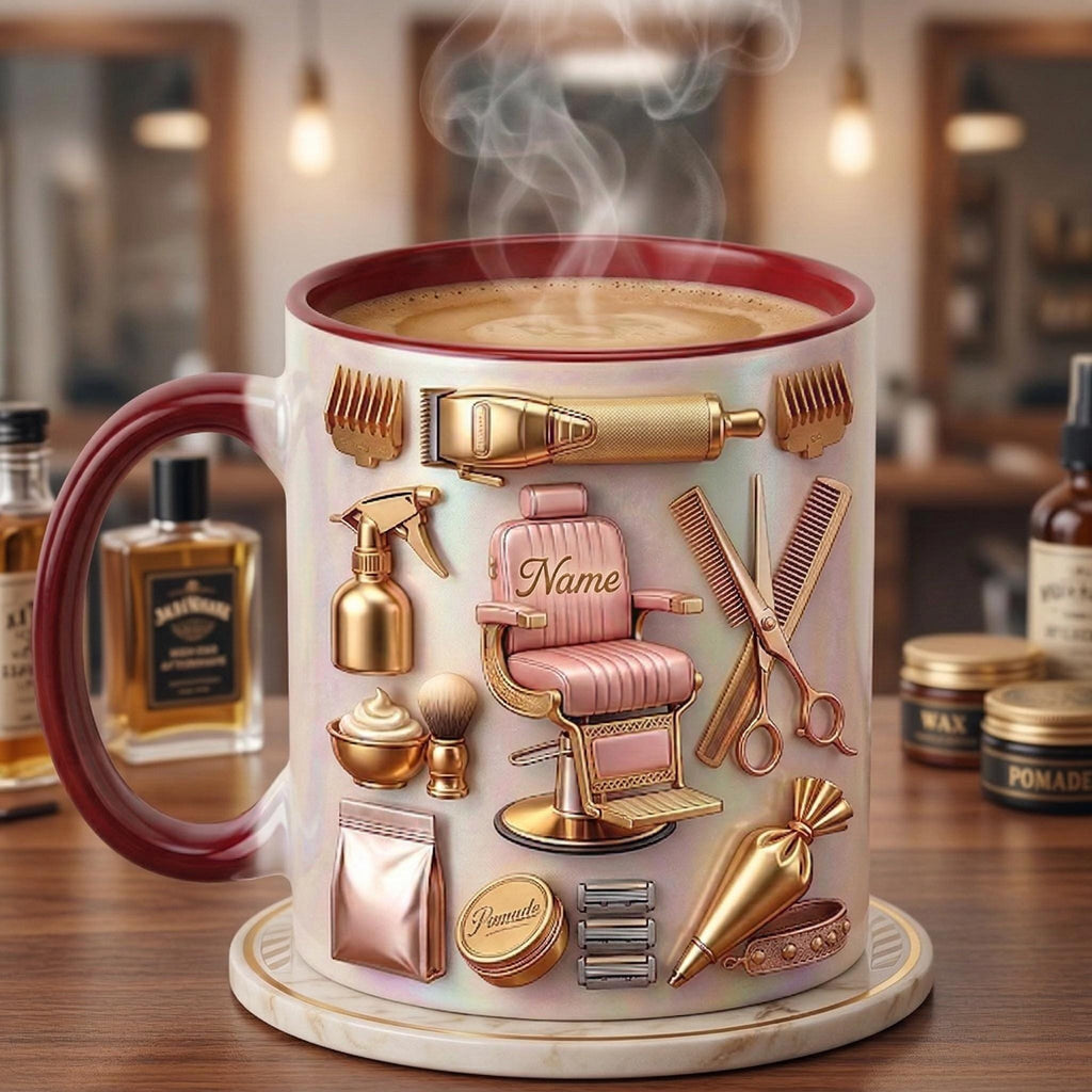 Hairstylist Mug 3D, Faux 3D Effect Mug, Personalized Hairdresser Coffee Cup, Custom Name Salon Gift