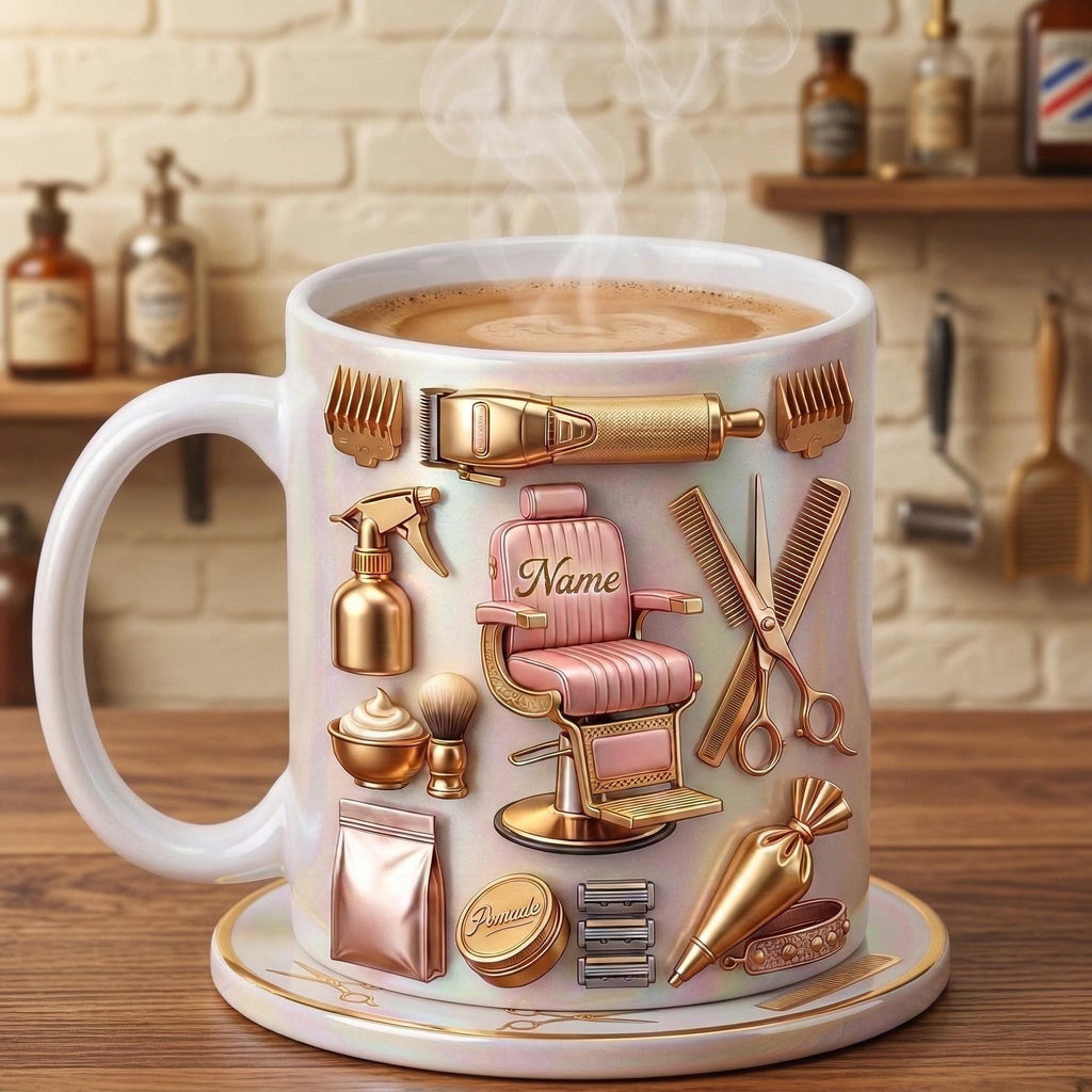 Hairstylist Mug 3D, Faux 3D Effect Mug, Personalized Hairdresser Coffee Cup, Custom Name Salon Gift