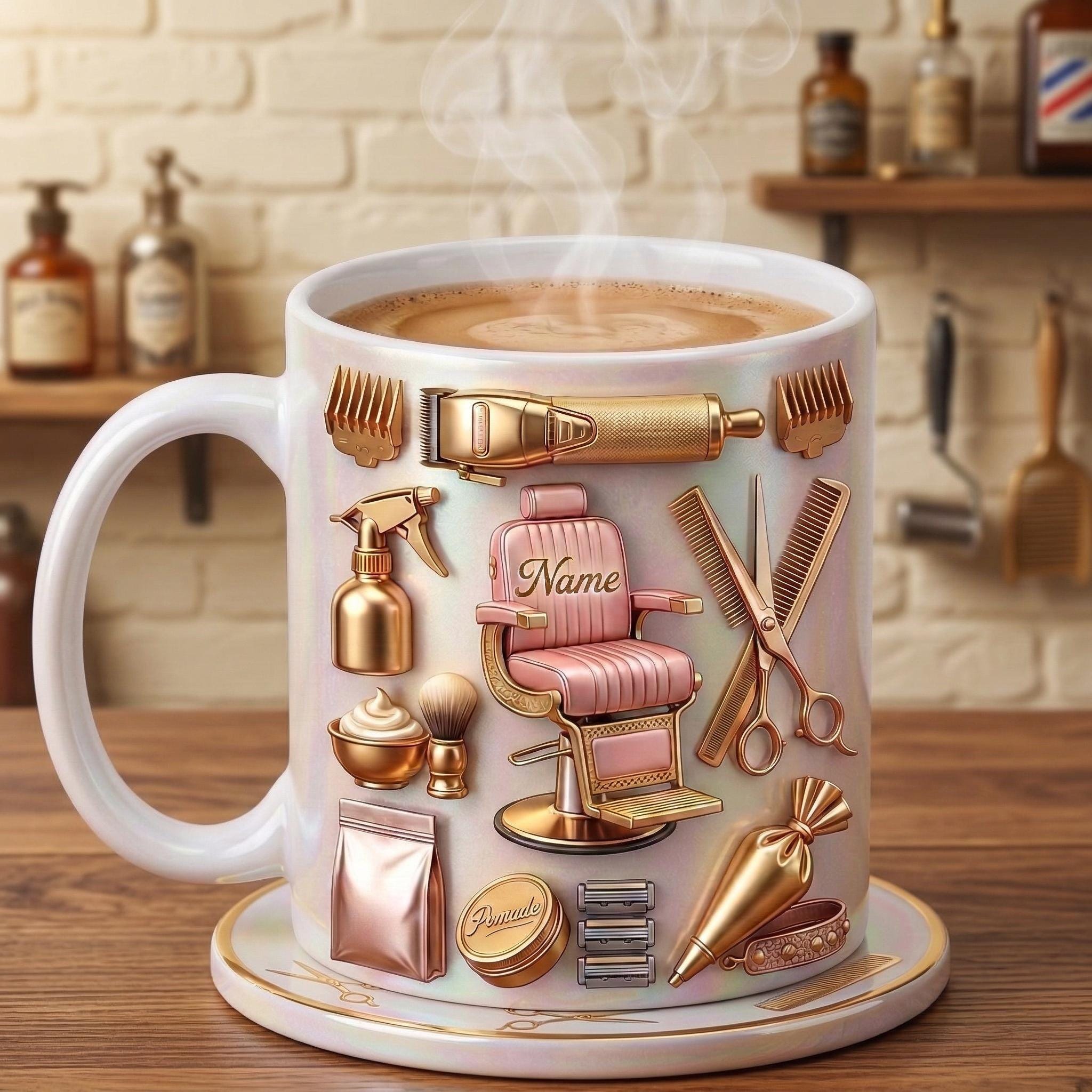 Hairstylist Mug 3D, Faux 3D Effect Mug, Personalized Hairdresser Coffee Cup, Custom Name Salon Gift