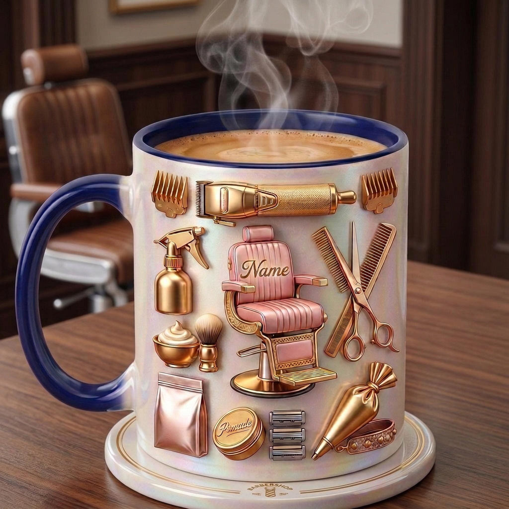 Hairstylist Mug 3D, Faux 3D Effect Mug, Personalized Hairdresser Coffee Cup, Custom Name Salon Gift