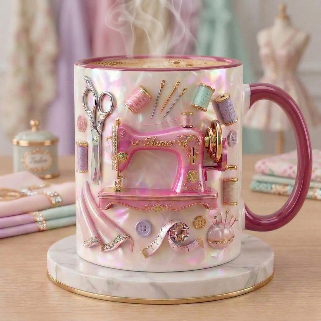 Sewing Mug 3D, Faux 3D Effect Mug, Sewing Lover Mug, Personalized Tailor Coffee Cup