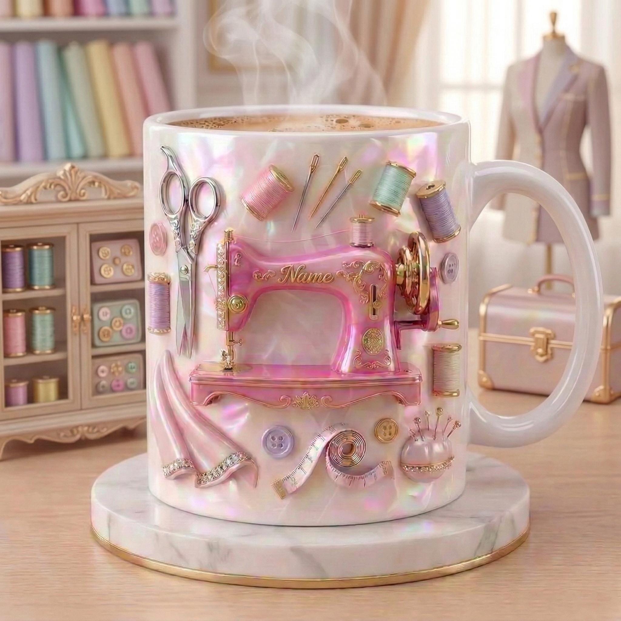 Sewing Mug 3D, Faux 3D Effect Mug, Sewing Lover Mug, Personalized Tailor Coffee Cup