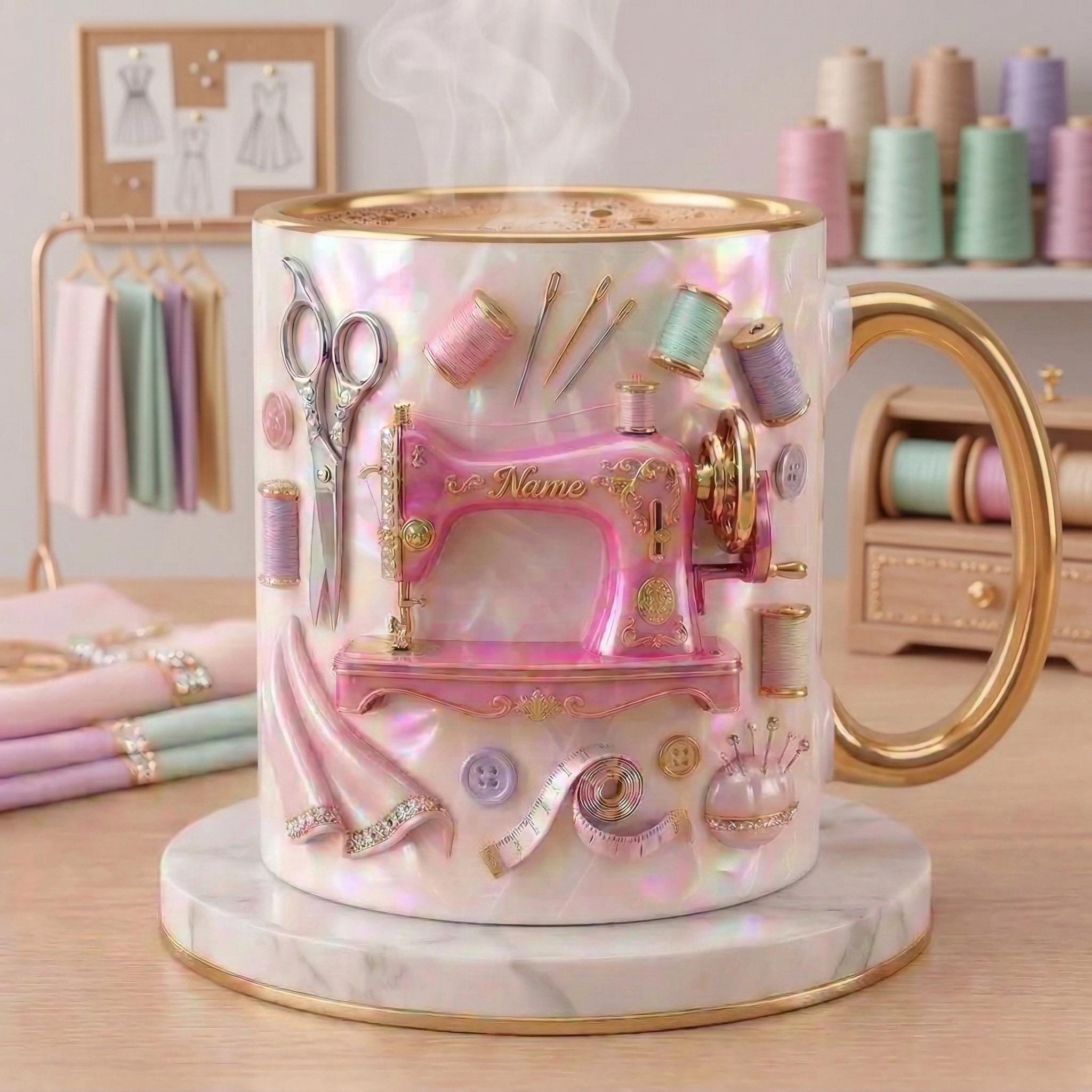 Sewing Mug 3D, Faux 3D Effect Mug, Sewing Lover Mug, Personalized Tailor Coffee Cup