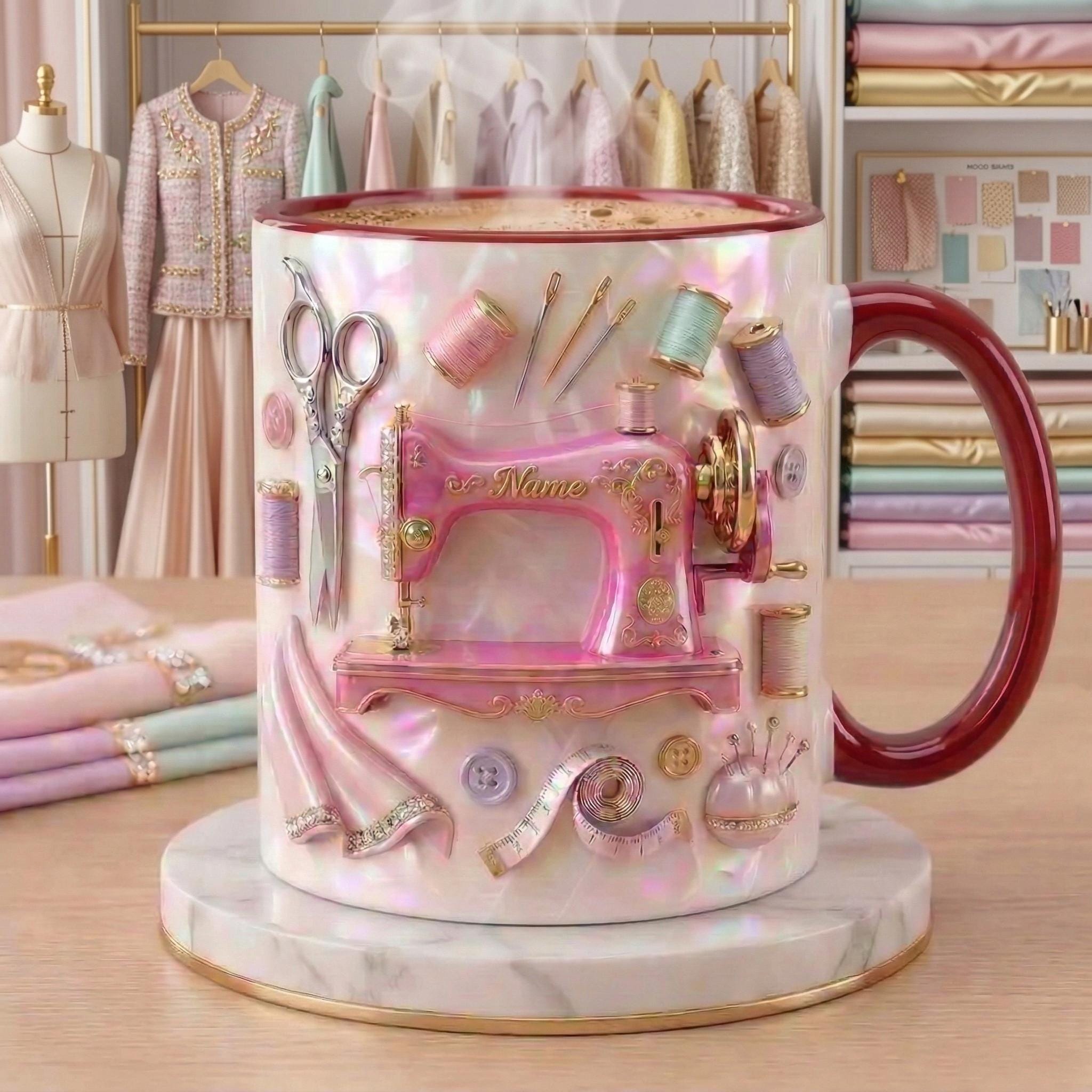 Sewing Mug 3D, Faux 3D Effect Mug, Sewing Lover Mug, Personalized Tailor Coffee Cup