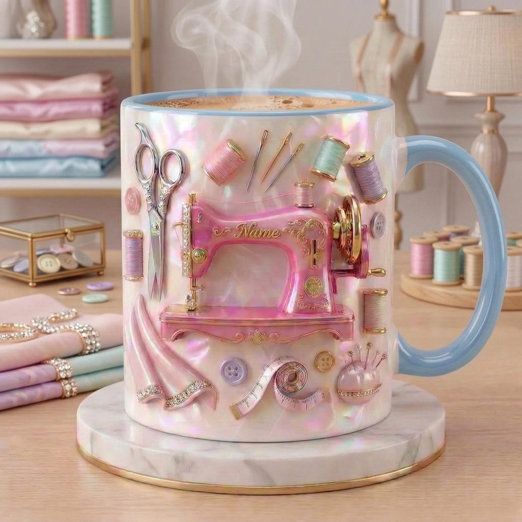 Sewing Mug 3D, Faux 3D Effect Mug, Sewing Lover Mug, Personalized Tailor Coffee Cup