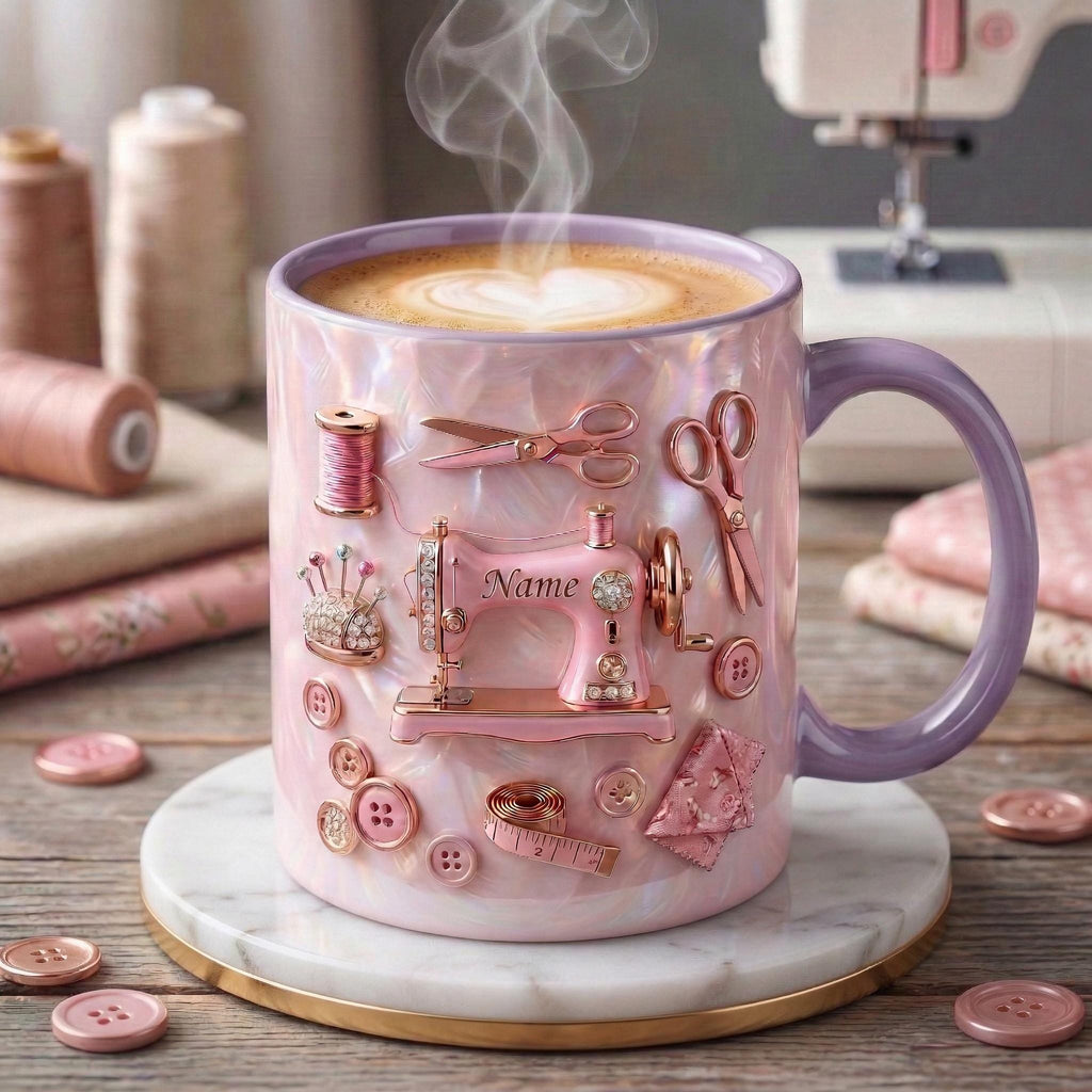 Sewing Mug 3D, Sewing Hobby Coffee Mug, Faux 3D Effect Mug, Personalized Craft Gift