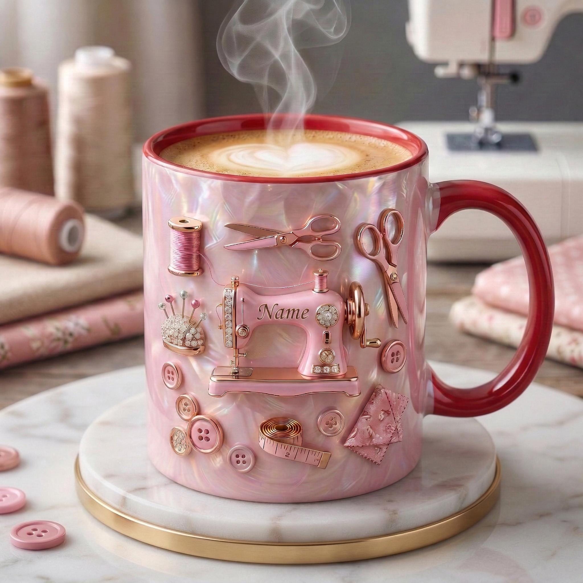 Sewing Mug 3D, Sewing Hobby Coffee Mug, Faux 3D Effect Mug, Personalized Craft Gift