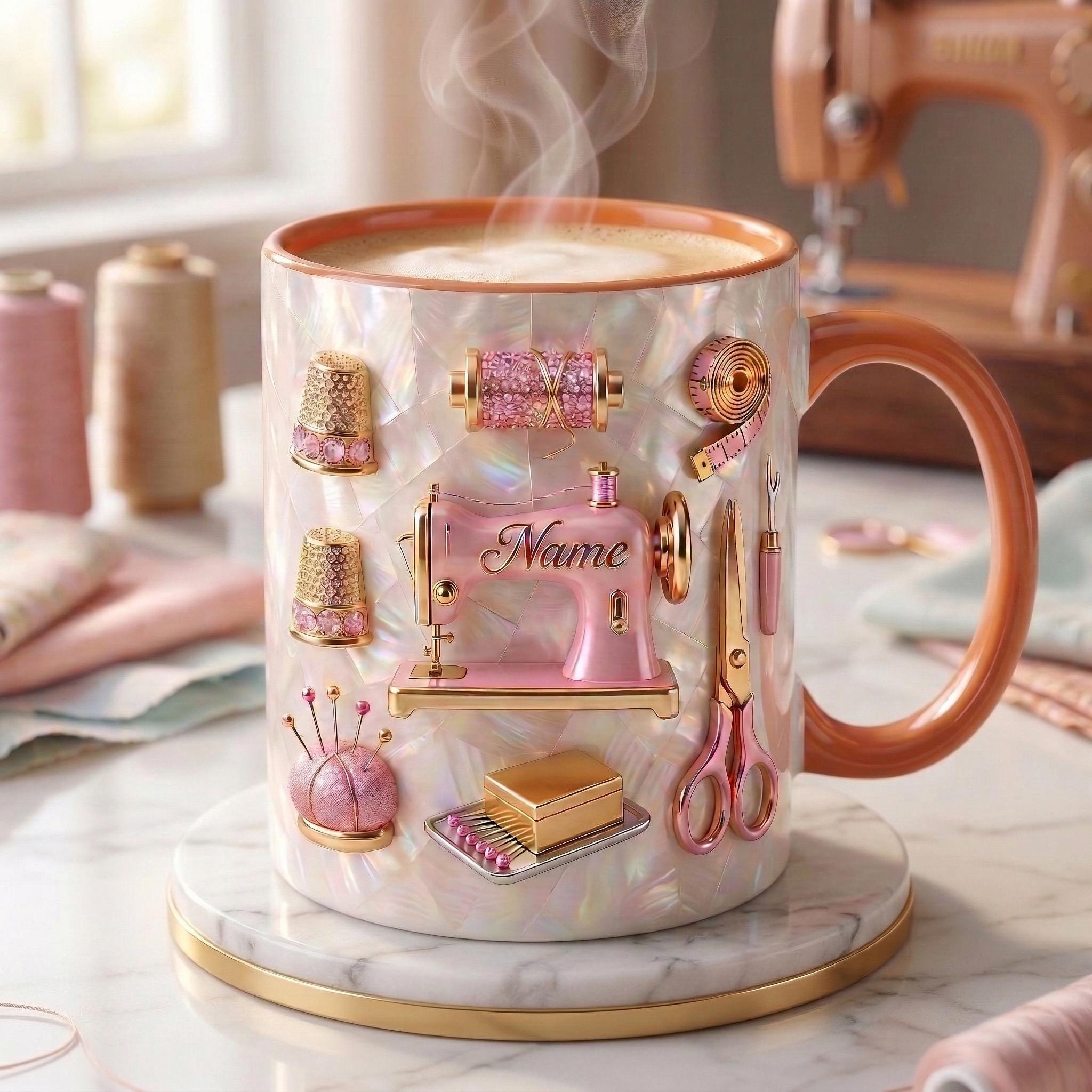 Sewing Mug 3D, Sewing Lover Coffee Mug, Personalized Tailor Gift, Faux 3D Effect Mug