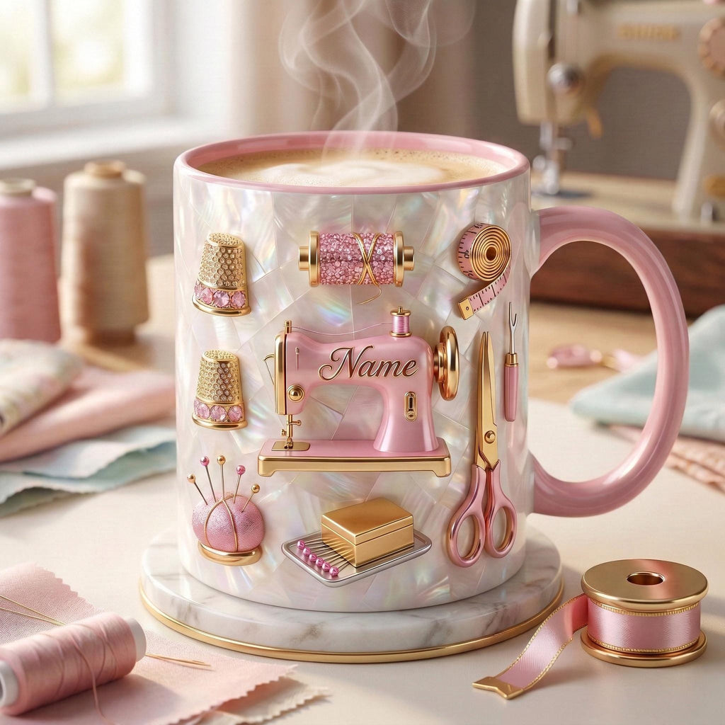 Sewing Mug 3D, Sewing Lover Coffee Mug, Personalized Tailor Gift, Faux 3D Effect Mug
