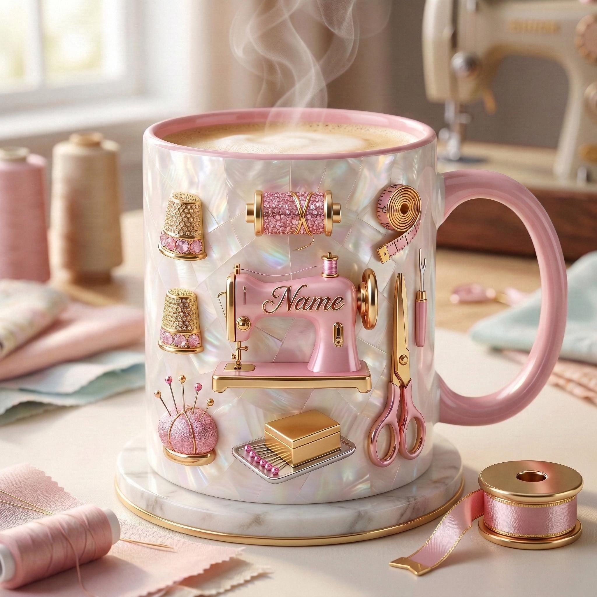 Sewing Mug 3D, Sewing Lover Coffee Mug, Personalized Tailor Gift, Faux 3D Effect Mug