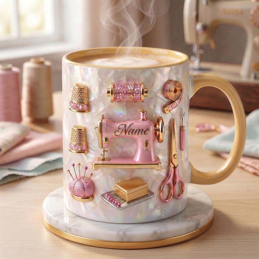 Sewing Mug 3D, Sewing Lover Coffee Mug, Personalized Tailor Gift, Faux 3D Effect Mug